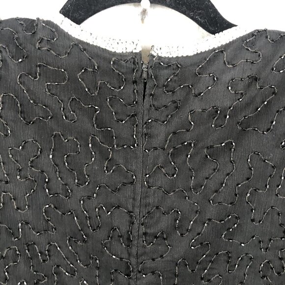 Vintage Brilliante by JA Dress Womens Large Black White Silk Beaded Cocktail - Picture 16 of 16